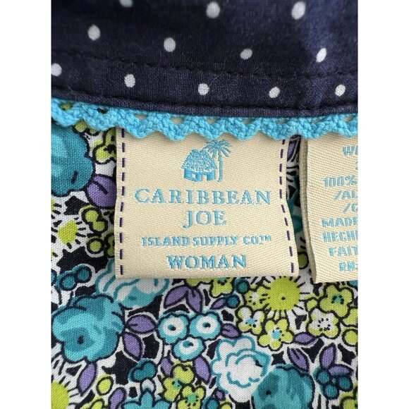 Caribbean Joe Floral Collared Long Roll Tab Sleeve Button Up Shirt Women 3X - Picture 9 of 13